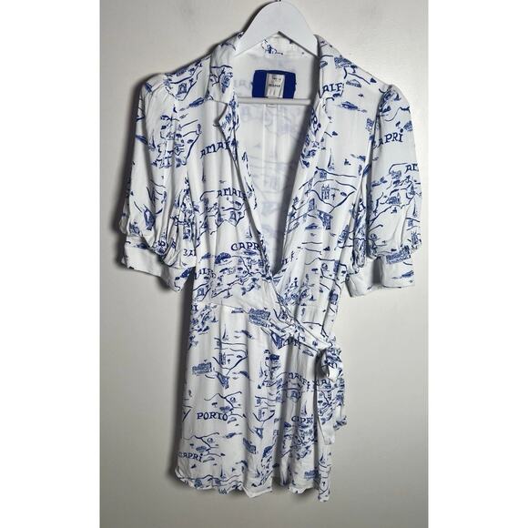 Anthropologie Maeve Short-Sleeve Collared Italian Coast Wrap Mini Dress Medium - Picture 4 of 12